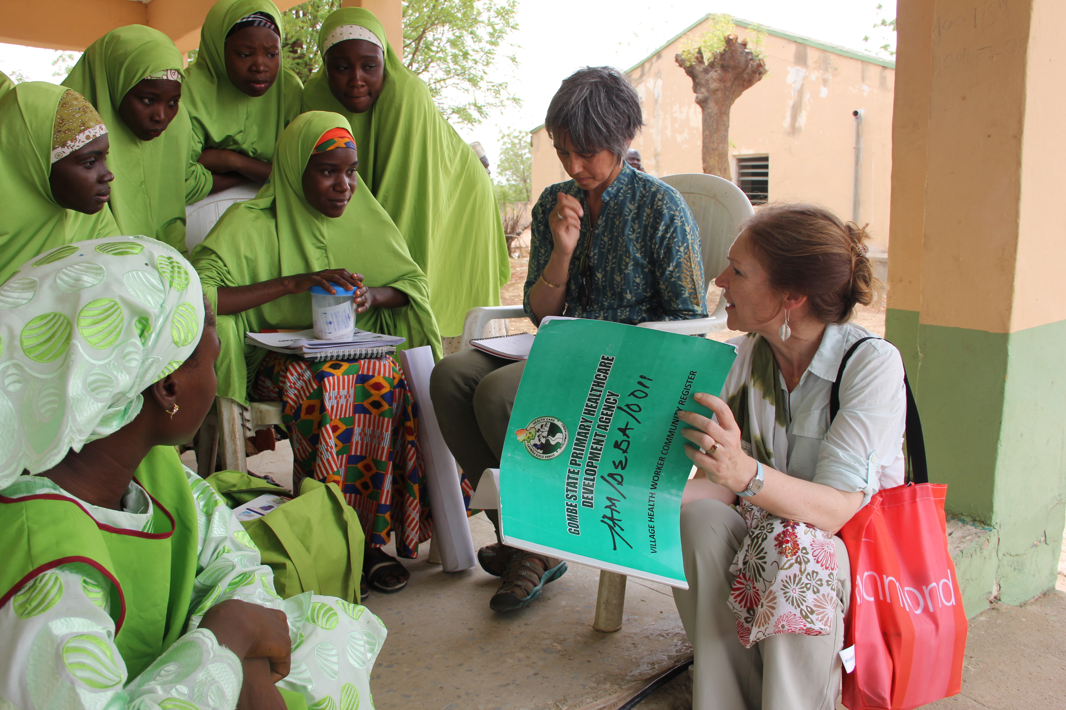 IDEAS team talk to Village Health Workers during a site visit with the Gombe State Primary Health Care Development Agency and Society for Family Health