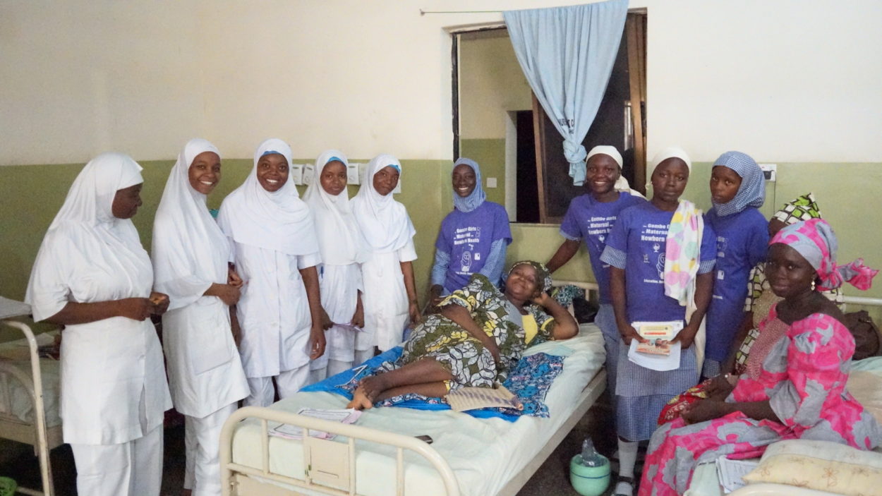 Girls participating in the engagement activity visit a maternity ward 